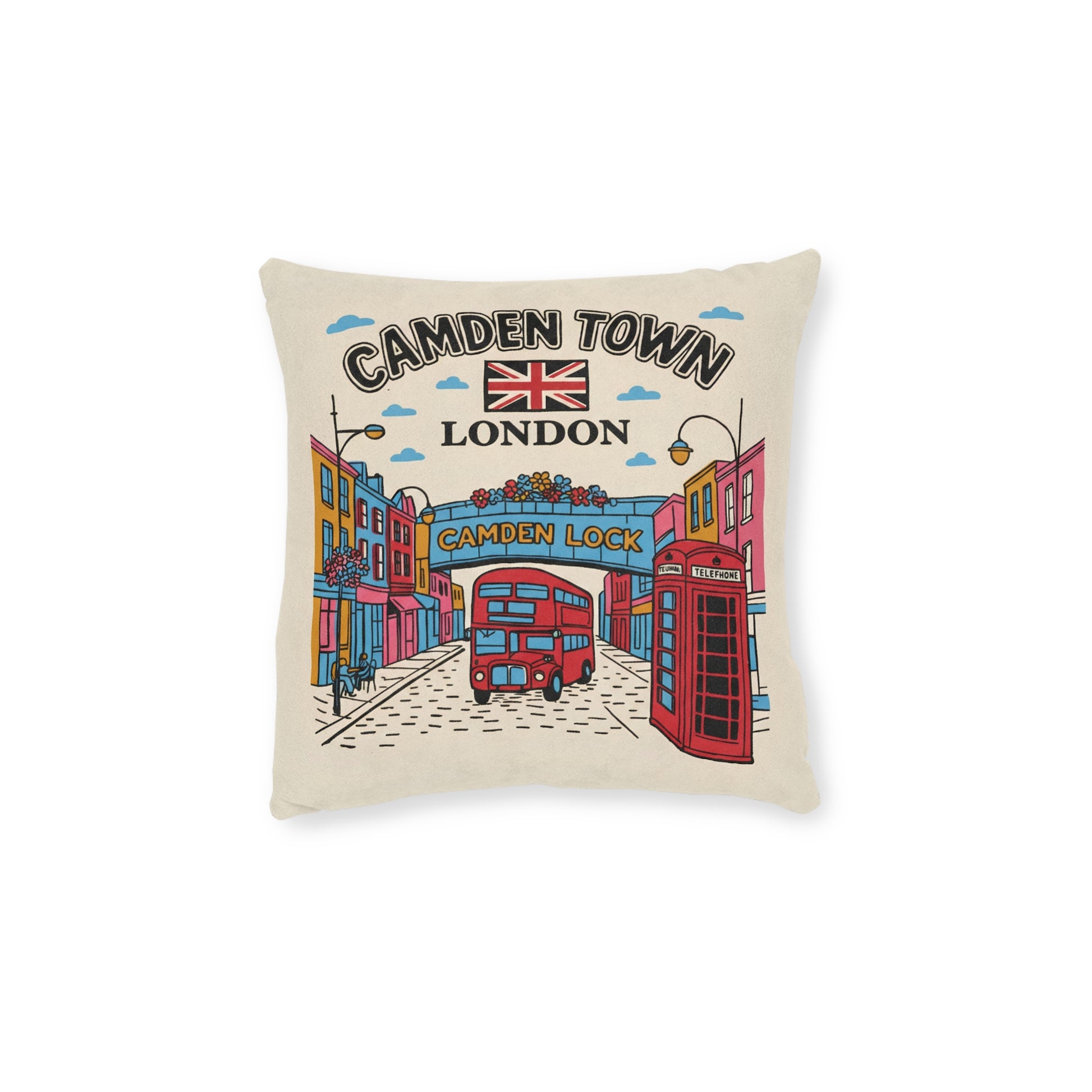 Camden Town London Square Pillow - Camden Lock Bus & Phone Box Decorative Cushion - householdessential