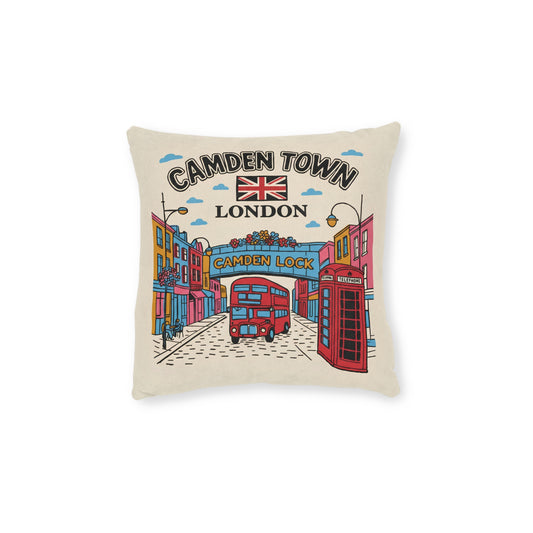 Camden Town London Square Pillow - Camden Lock Bus & Phone Box Decorative Cushion - householdessential