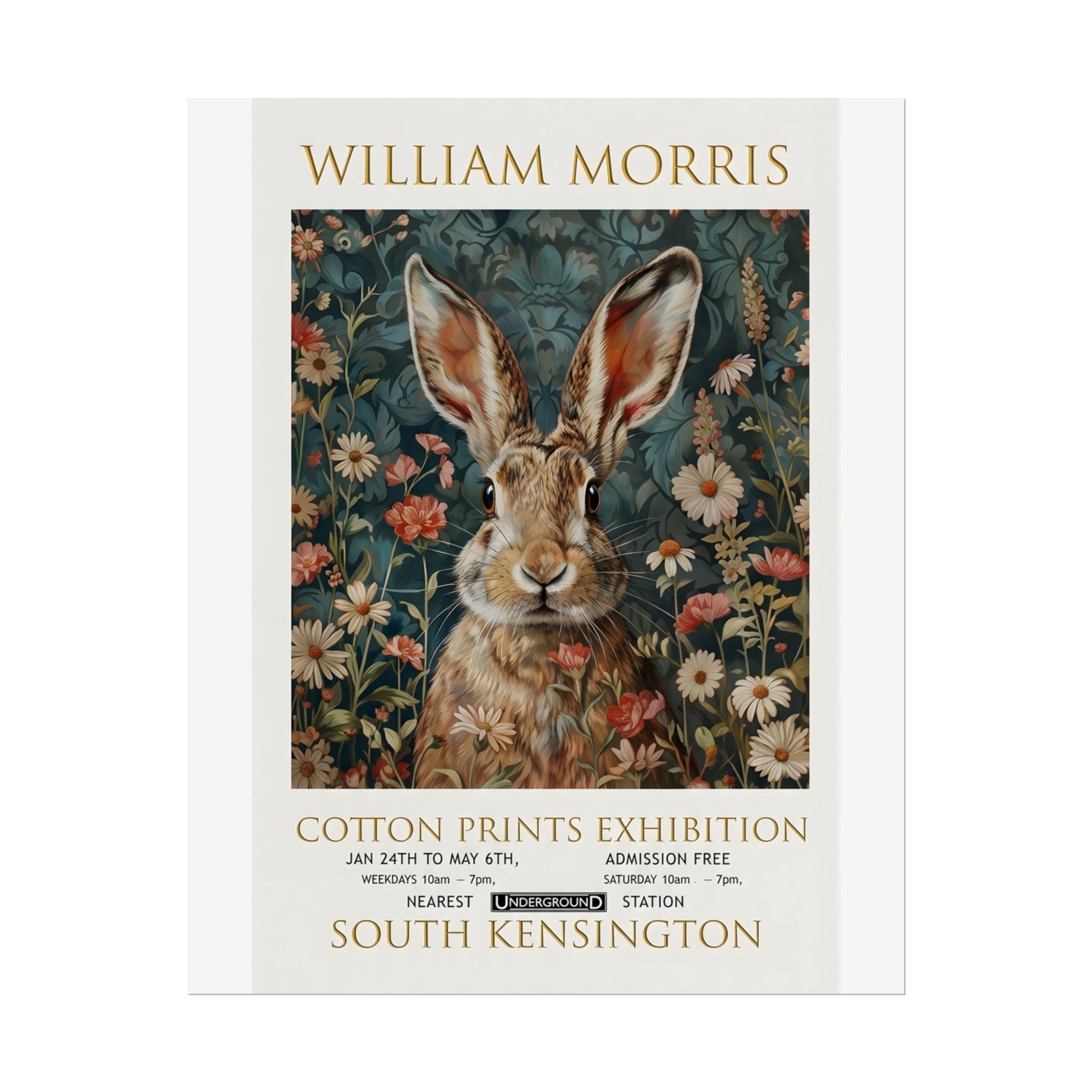 William Morris Hare Illustration Rolled Poster | Botanical Floral Art Print - householdessential