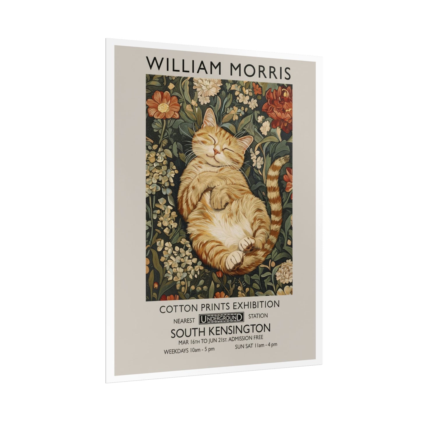 William Morris Cat Poster Rolled Poster | Vintage Floral Art Print - householdessential