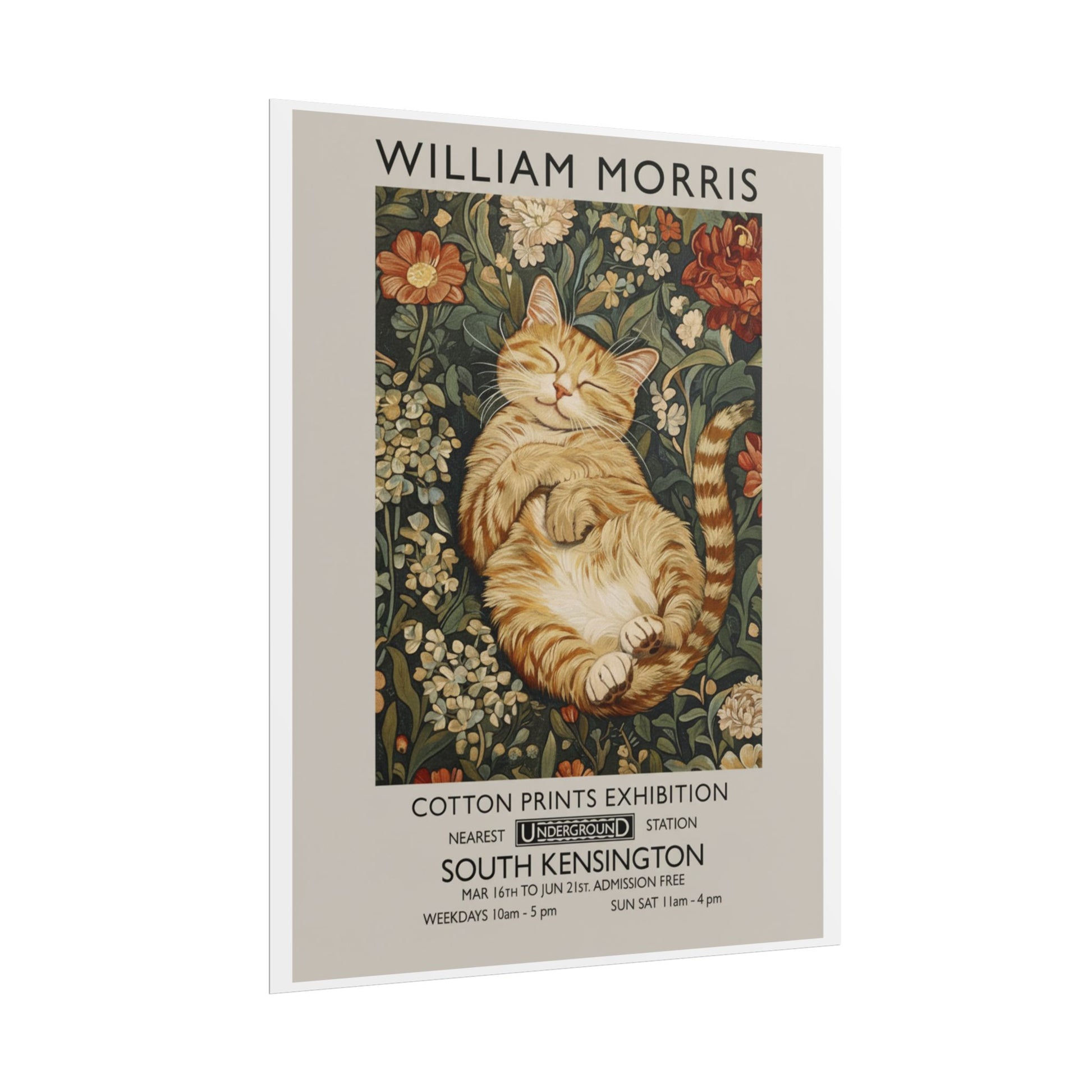 William Morris Cat Poster Rolled Poster | Vintage Floral Art Print - householdessential