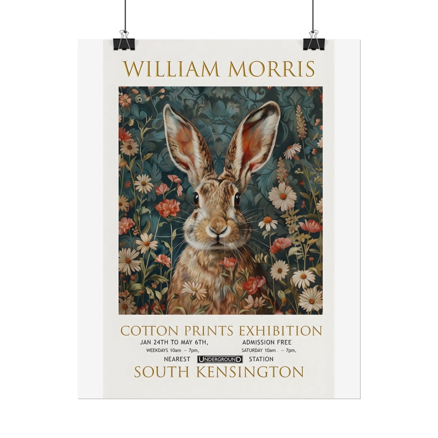 William Morris Hare Illustration Rolled Poster | Botanical Floral Art Print - householdessential