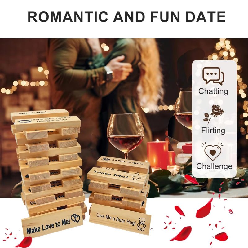 Romantic Couples Stacking Game Night Fun Valentines Intimacy Jenga Block Tower Set - householdessential