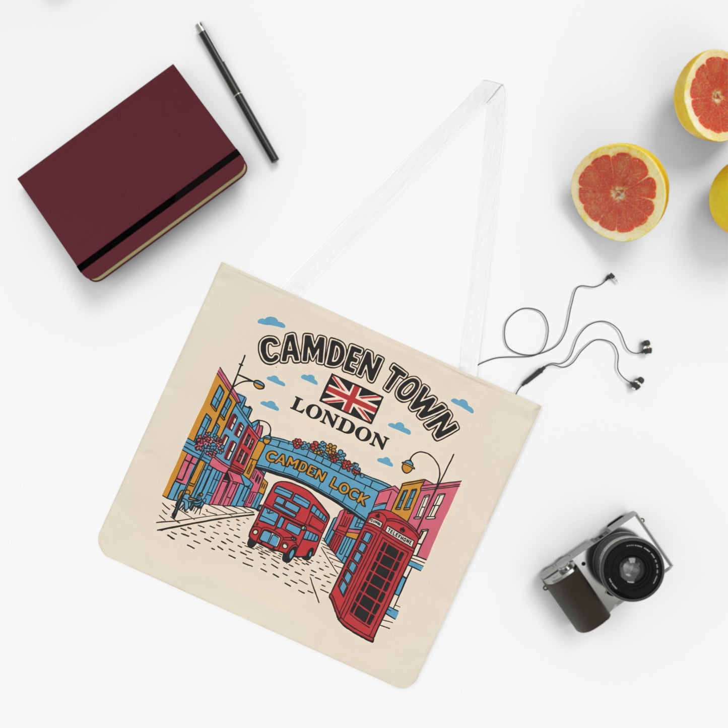 Camden Town London Tote Bag – Retro Double - Decker & Phone Booth Shoulder Tote - householdessential