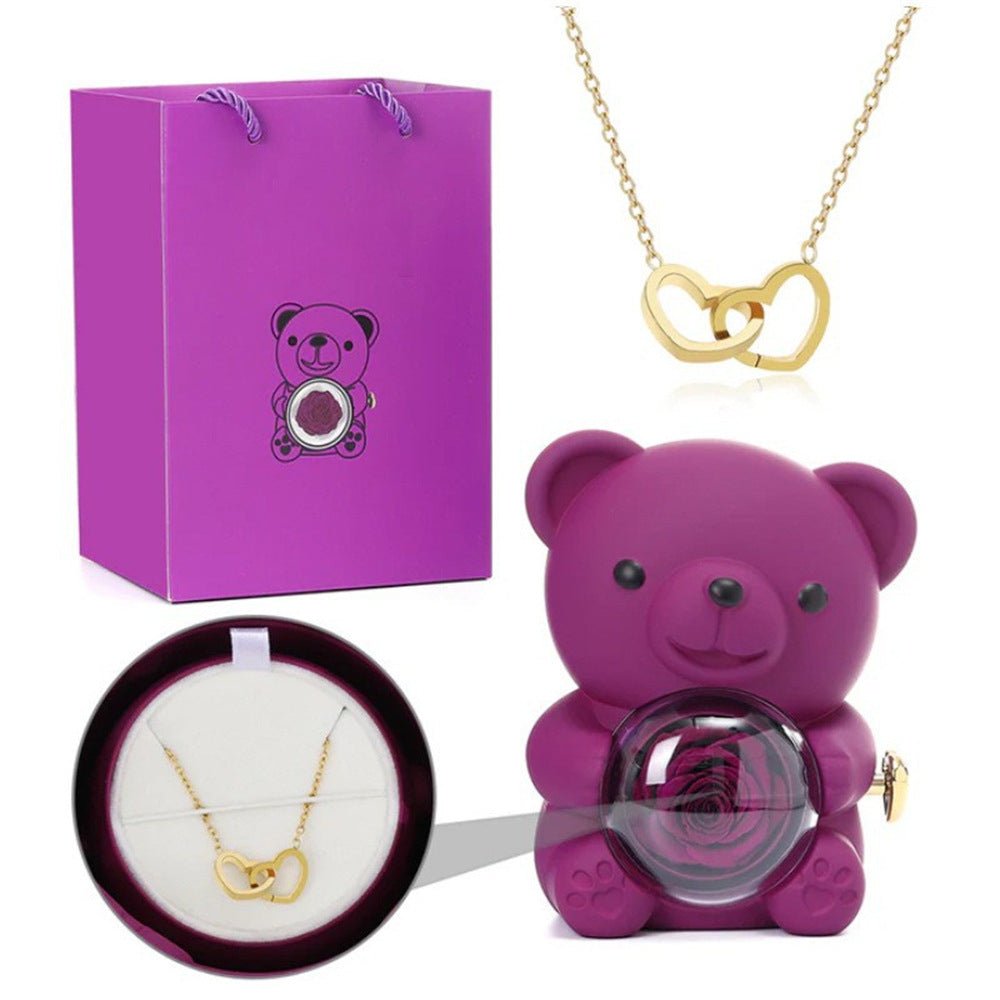 Engraved Double Heart Necklace Simple Rose Gift Set - householdessential