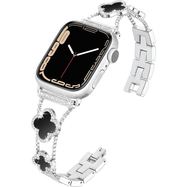 BUREI Black Shell Clover Slim Metal Bracelet for Apple Watch - Business & Dressy Strap Compatible Ultra 2/Ultra/Series 9-1/SE/SE2 (38-49Mm) Women & Men (Watch Not Included)