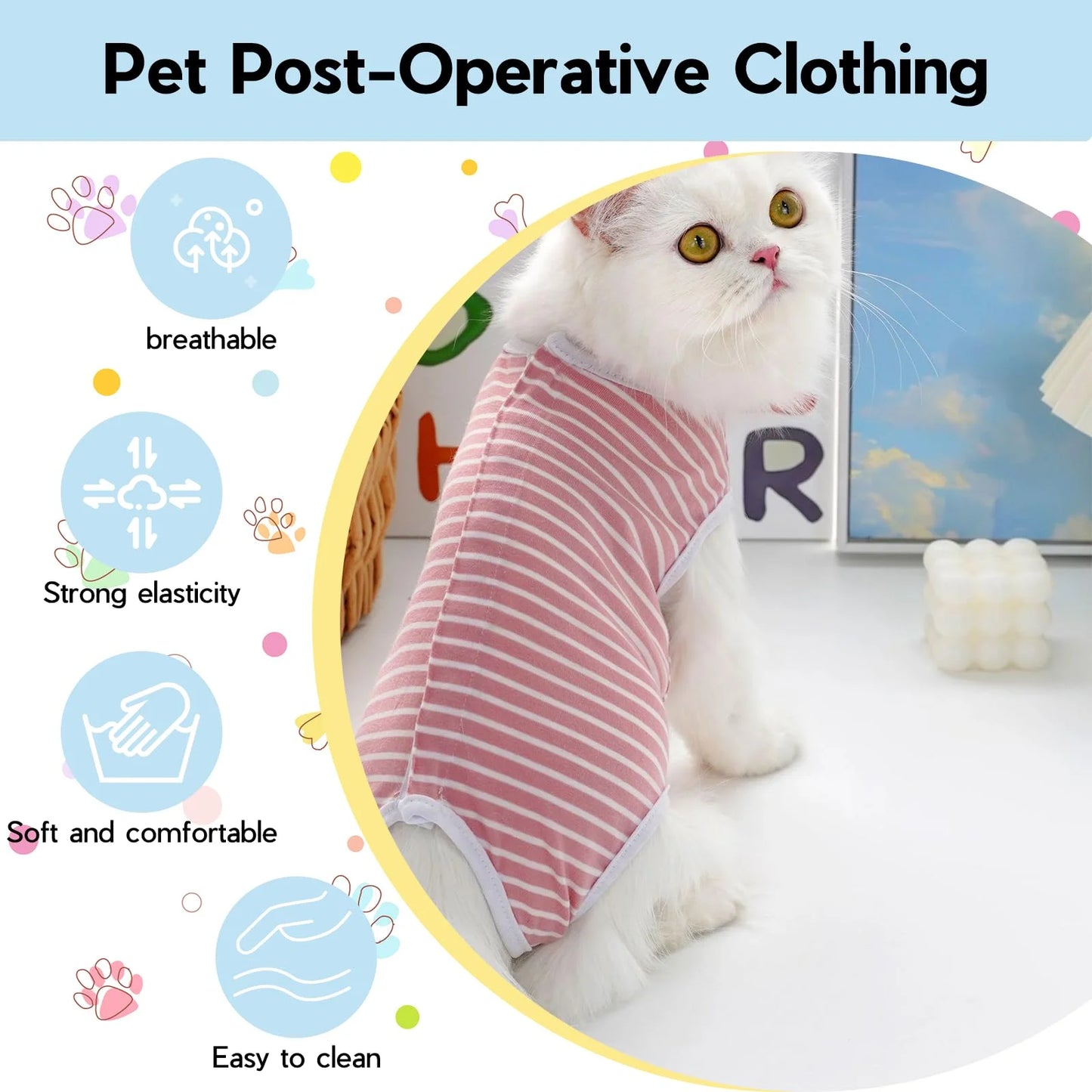 Pet Surgery Recovery Suit, Dog Surgical Vest Striped Onesie, Post-Surgery Wear - householdessential