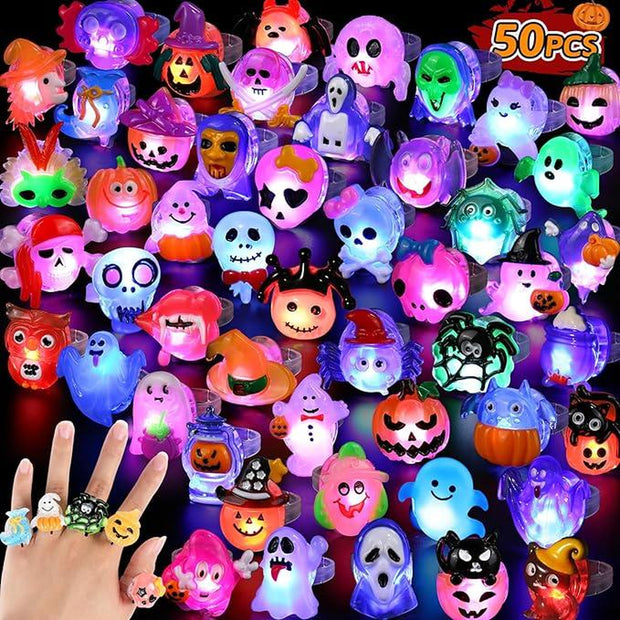 Halloween LED Light up Rings Dreamy 3D Flashing Glow Rings Non Candy Trick or Treat Halloween Gift Party Favor for Kids and Adults 50PCS Costume Ideas DIY Halloween 2025 New