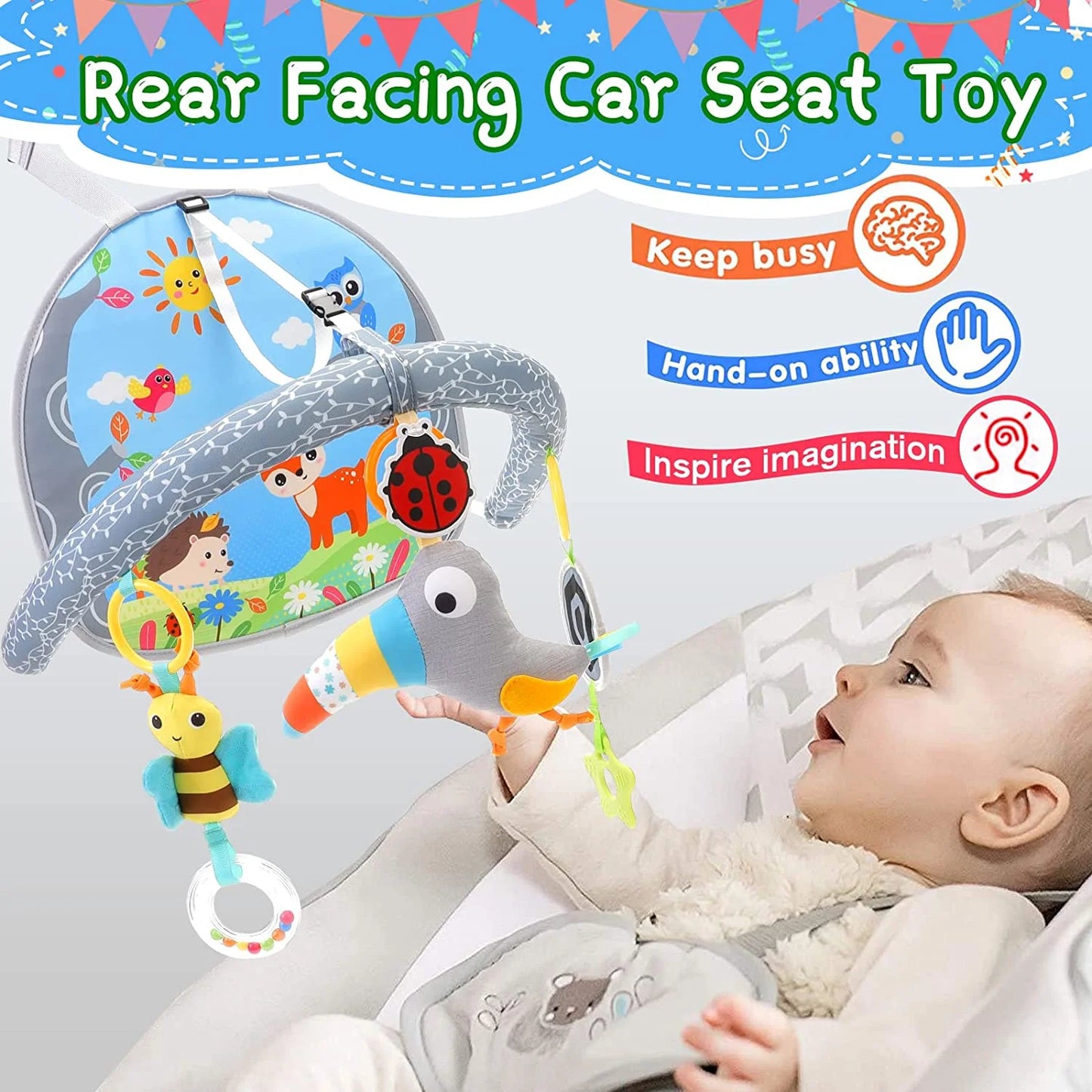 Adjustable Infant Car Seat Toys: Sensory Hanging Toy for Babies on the Go - householdessential