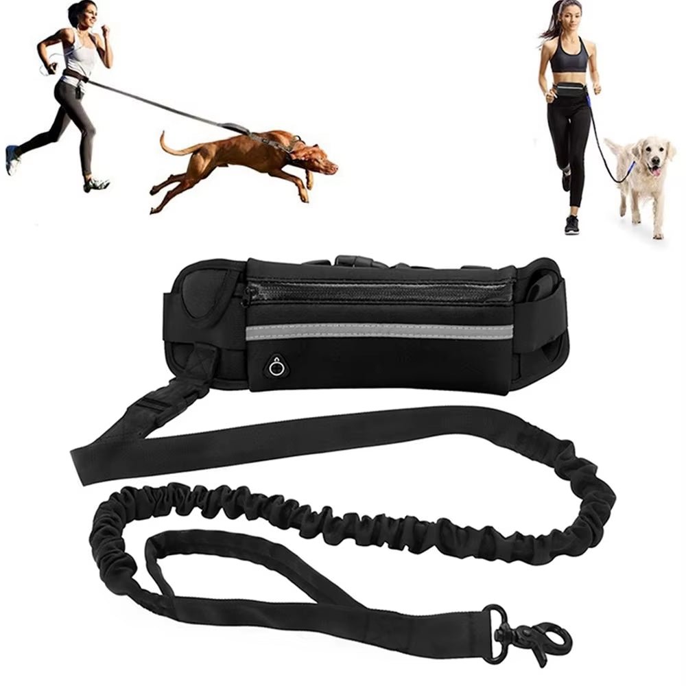 Adjustable Reflective Running Leash with Waist Bag - Hands Free Dog Leash Belt - householdessential