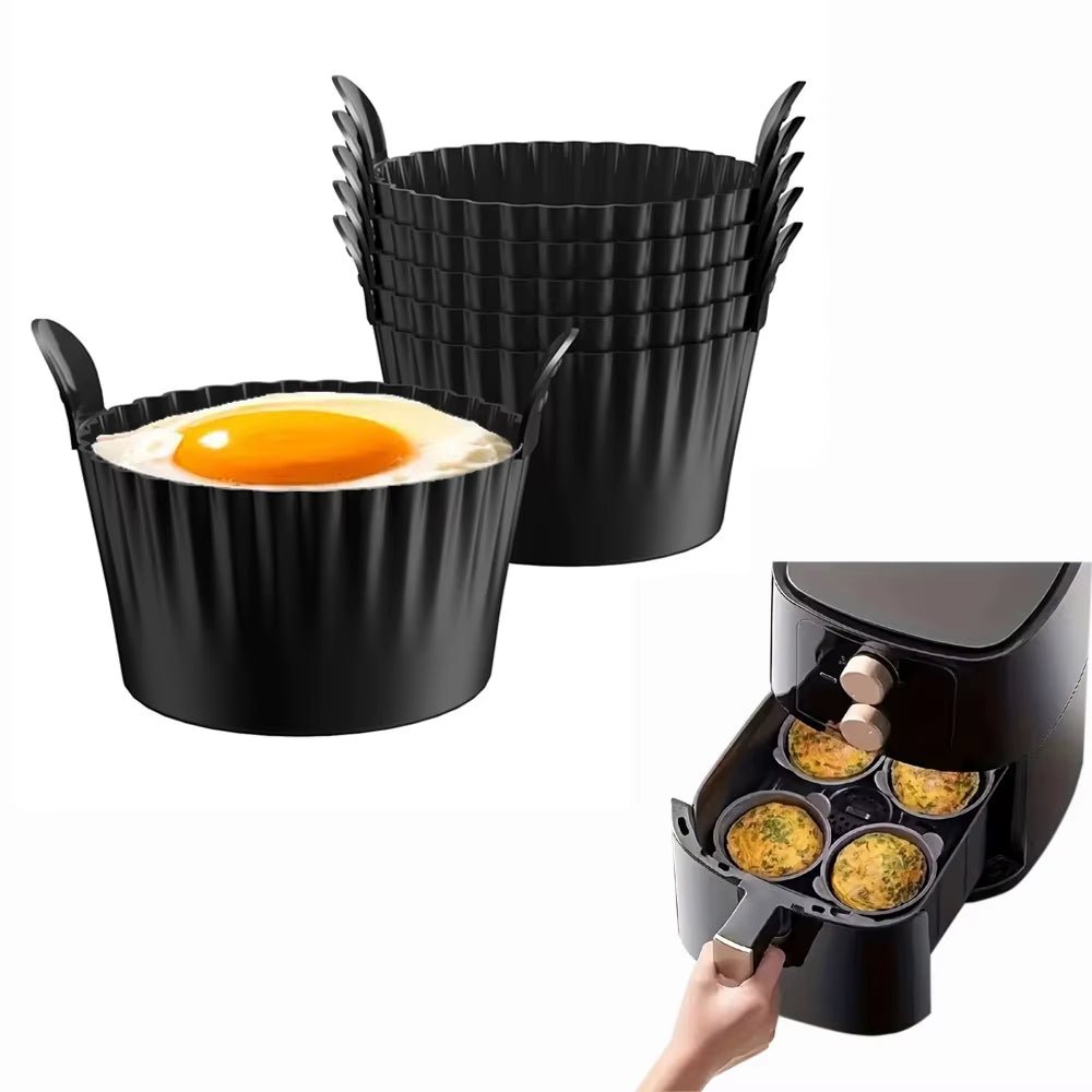 Non-Stick Silicone Bakeware Set for Air Fryer with Egg Poacher Cups - householdessential
