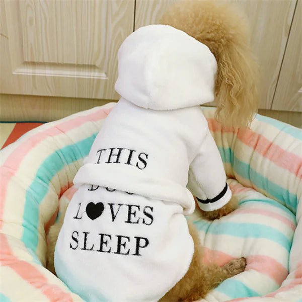 Hooded Pajamas Dog Bathrobe - White Dog Clothing - householdessential