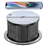 Pop Up Outlet Electrical Power Socket for Kitchen Countertop Retractable Recessed Power Strip 4.7inch Hidden Outlet with 15W Wireless Charger 4 AC Plug 1 USB-A and 1 USB-C Port (Black)