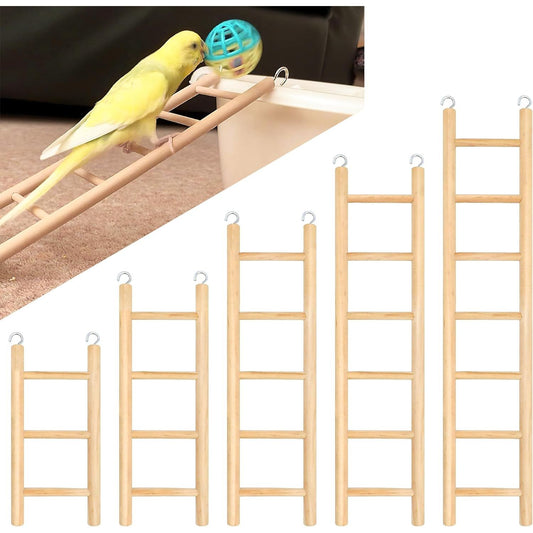Natural Wooden Bird Ladder Parrot Climbing Toys 5pcs Set Cage Accessories - householdessential