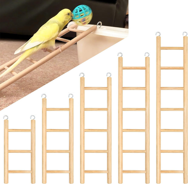 5Pcs Wooden Bird Ladder for Parrots Cage 5 Basic Sizes Perch Parakeet Climbing Toys Hanging Pet Natural Step Cockatoo Lovebirds