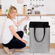 Collapsible Laundry Baskets Double Laundry Hampers Large Foldable Laundry Basket Organizer with Straps Black Gray Cloth Laundry Hamper Patchcwork Laundry Sorter Dirty Clothes Basket, QY-SC23-2