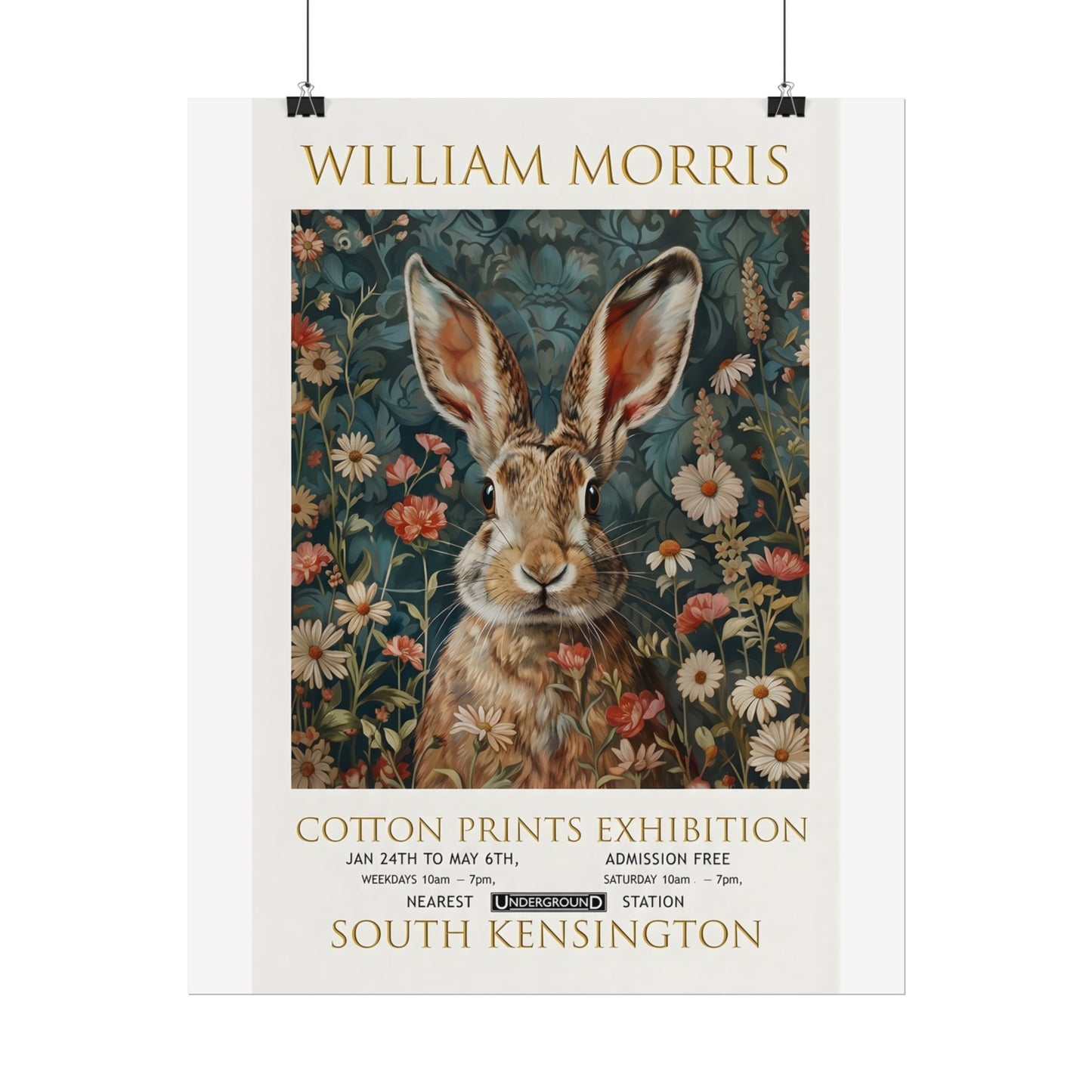 William Morris Hare Illustration Rolled Poster | Botanical Floral Art Print - householdessential