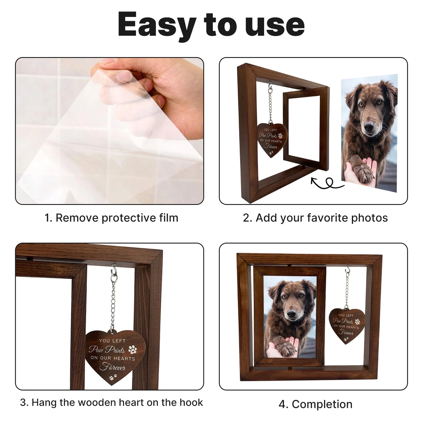 Pet Sympathy Gift, 360° Wooden Dog Memorial Frame for 4X6 Photo - householdessential