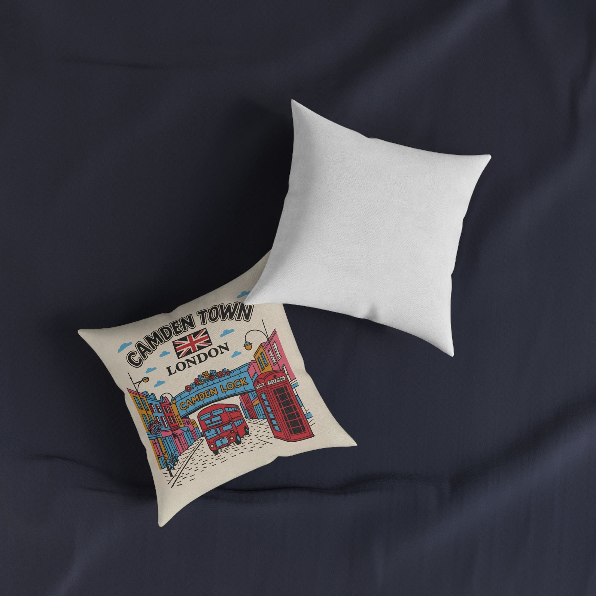 Camden Town London Square Pillow - Camden Lock Bus & Phone Box Decorative Cushion - householdessential