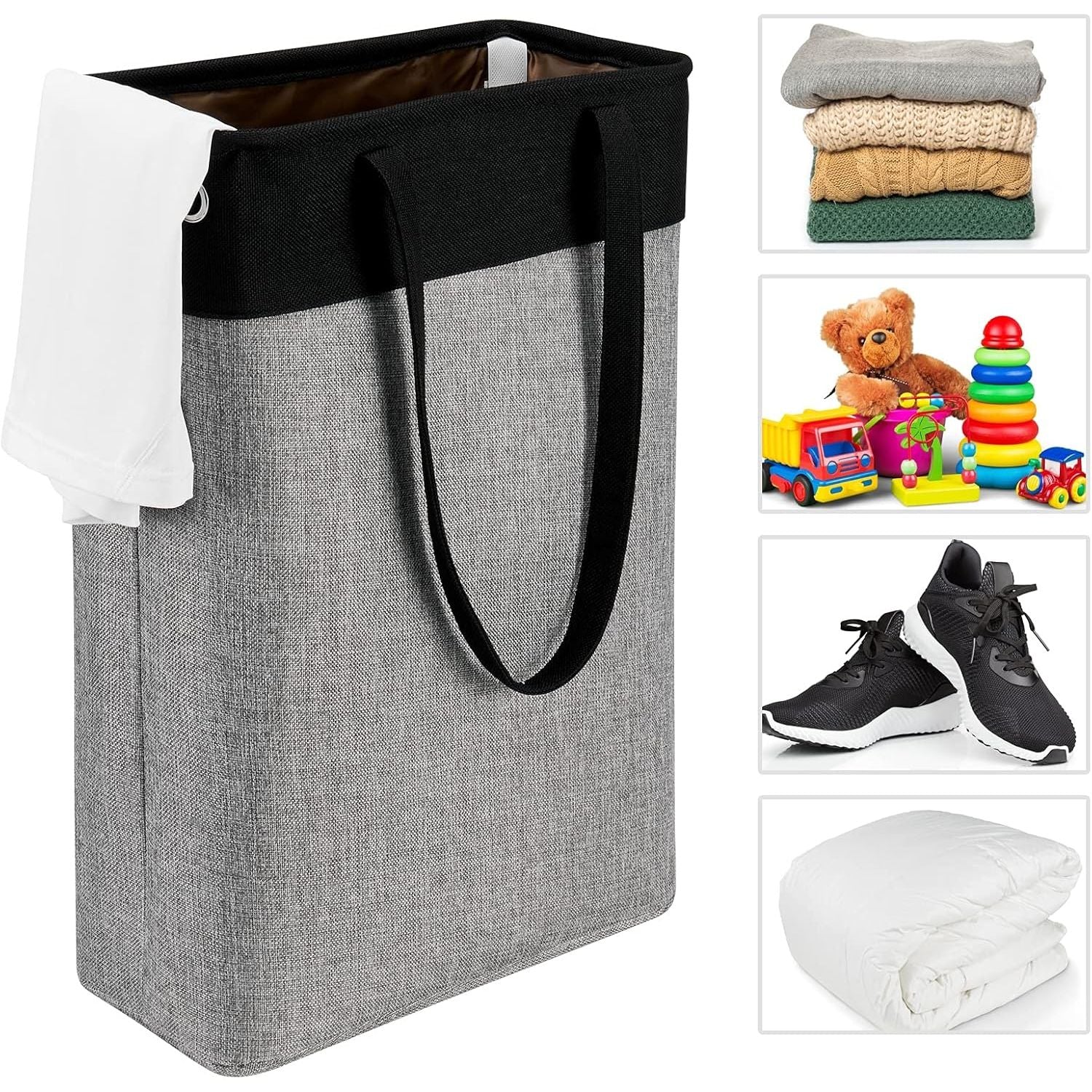 3-in-1 Collapsible Laundry Basket Set with Straps - Black & Gray Patchwork Design - householdessential