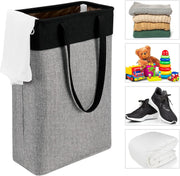 Collapsible Laundry Baskets Double Laundry Hampers Large Foldable Laundry Basket Organizer with Straps Black Gray Cloth Laundry Hamper Patchcwork Laundry Sorter Dirty Clothes Basket, QY-SC23-2