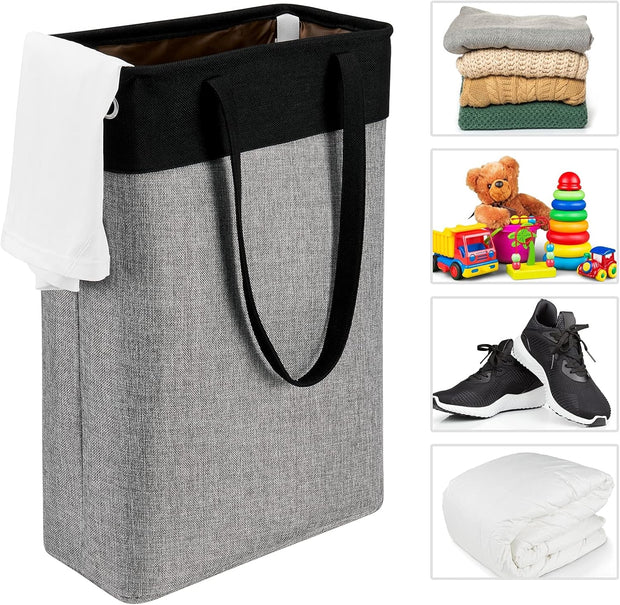 Collapsible Laundry Baskets Double Laundry Hampers Large Foldable Laundry Basket Organizer with Straps Black Gray Cloth Laundry Hamper Patchcwork Laundry Sorter Dirty Clothes Basket, QY-SC23-2