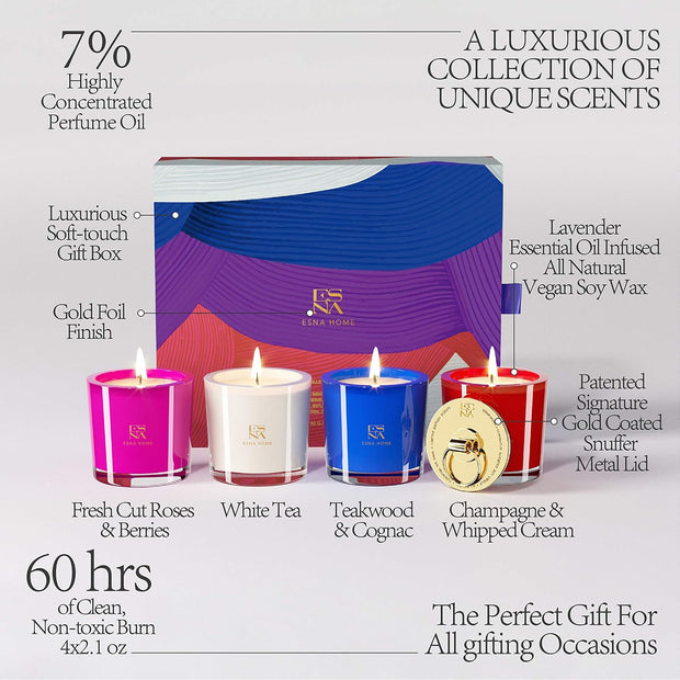 Aromatherapy Scented Votive Candles Gift Set | 4 Natural Soy Candles Gifts for Women | Lavender Essential Oils Stress Relief | Luxury Candles with Gift Box