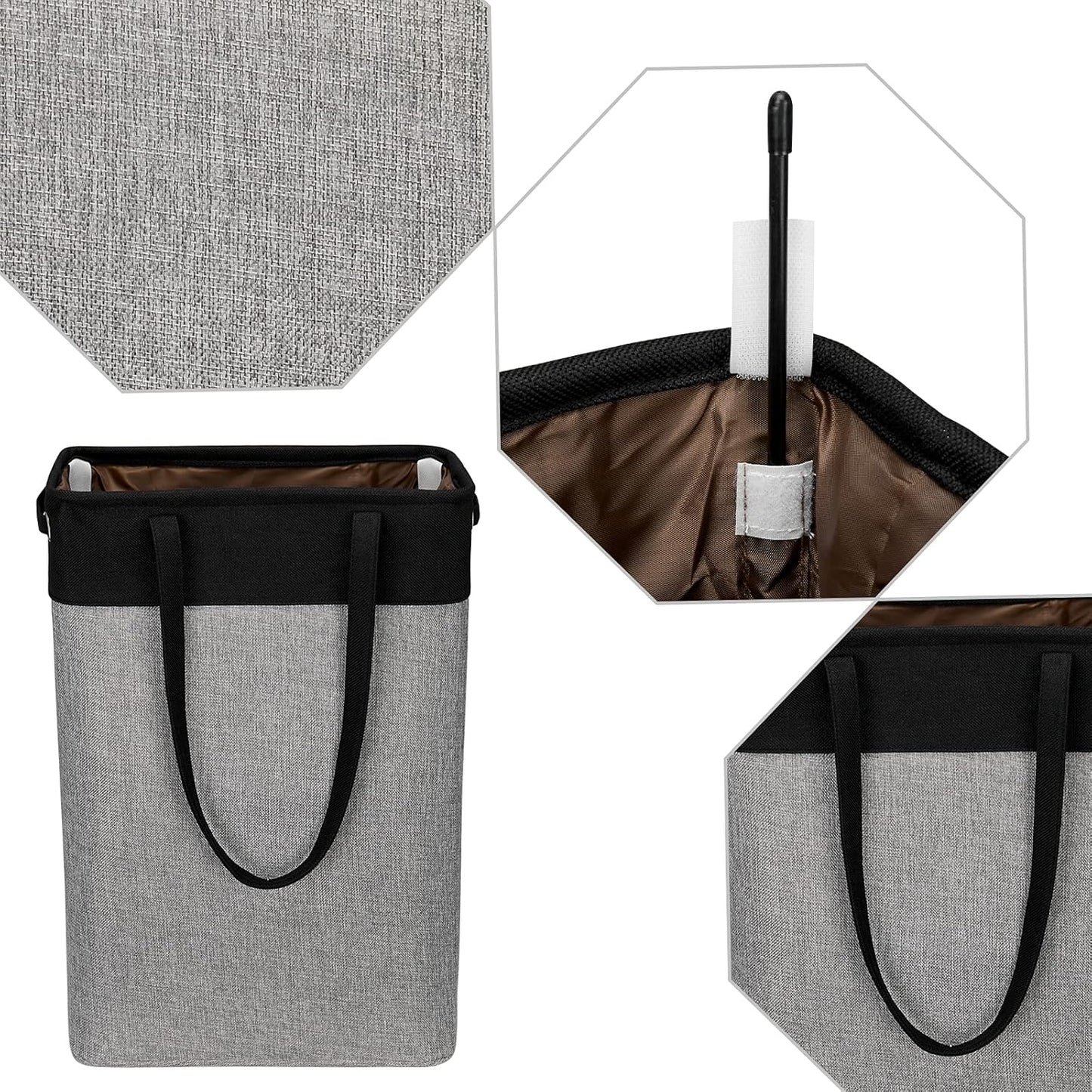 3-in-1 Collapsible Laundry Basket Set with Straps - Black & Gray Patchwork Design - householdessential