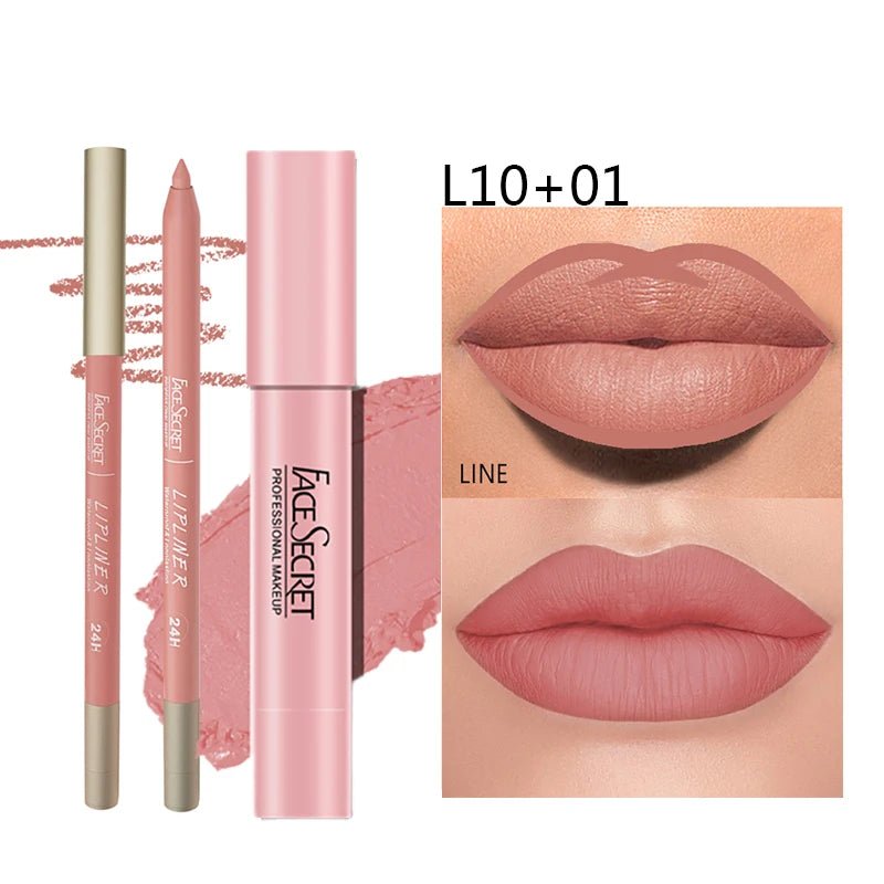 Matte Lipliner&Lipstick Set,Waterproof， Long Lasting Lip Makeup, Soft Matte Color Rendering,Women'S Makeup Cosmetics - householdessential