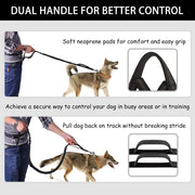 Hands Free Dog Leash, Waist Running Leash with Zipper, Walking Pouch for Medium Large Dogs, Dual Handle and Retractable Bungee for Training Jogging Hiking
