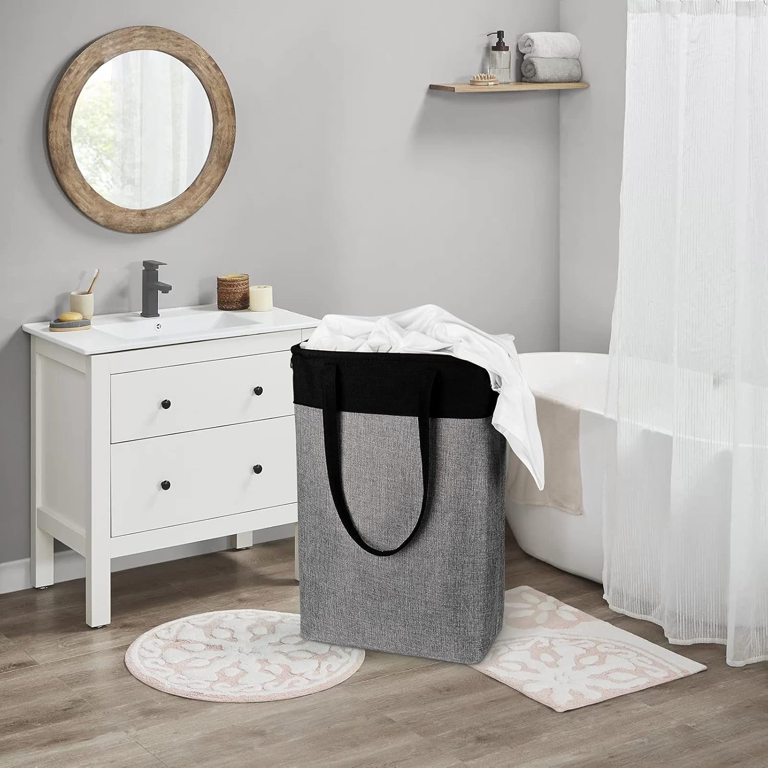 3-in-1 Collapsible Laundry Basket Set with Straps - Black & Gray Patchwork Design - householdessential