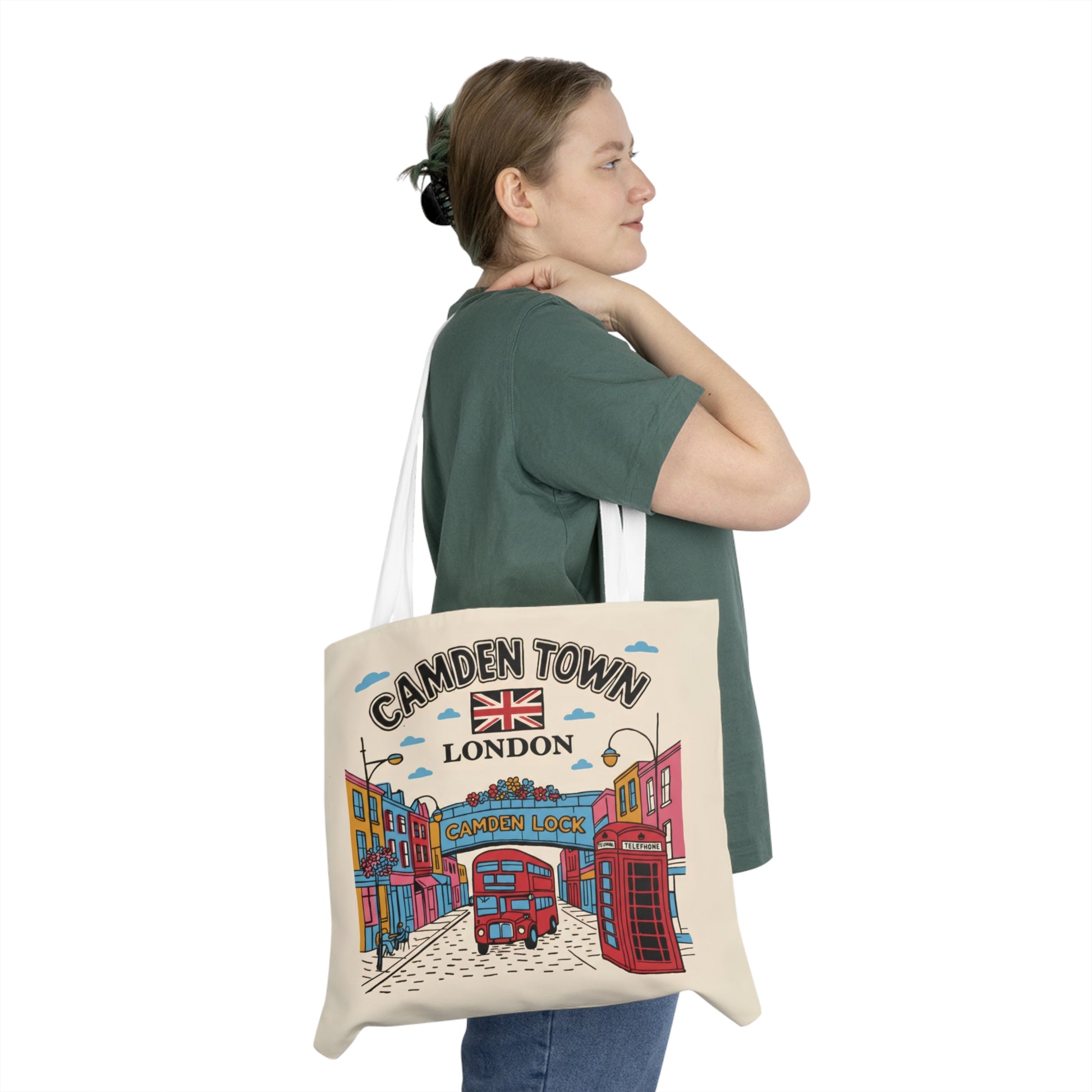 Camden Town London Tote Bag – Retro Double - Decker & Phone Booth Shoulder Tote - householdessential