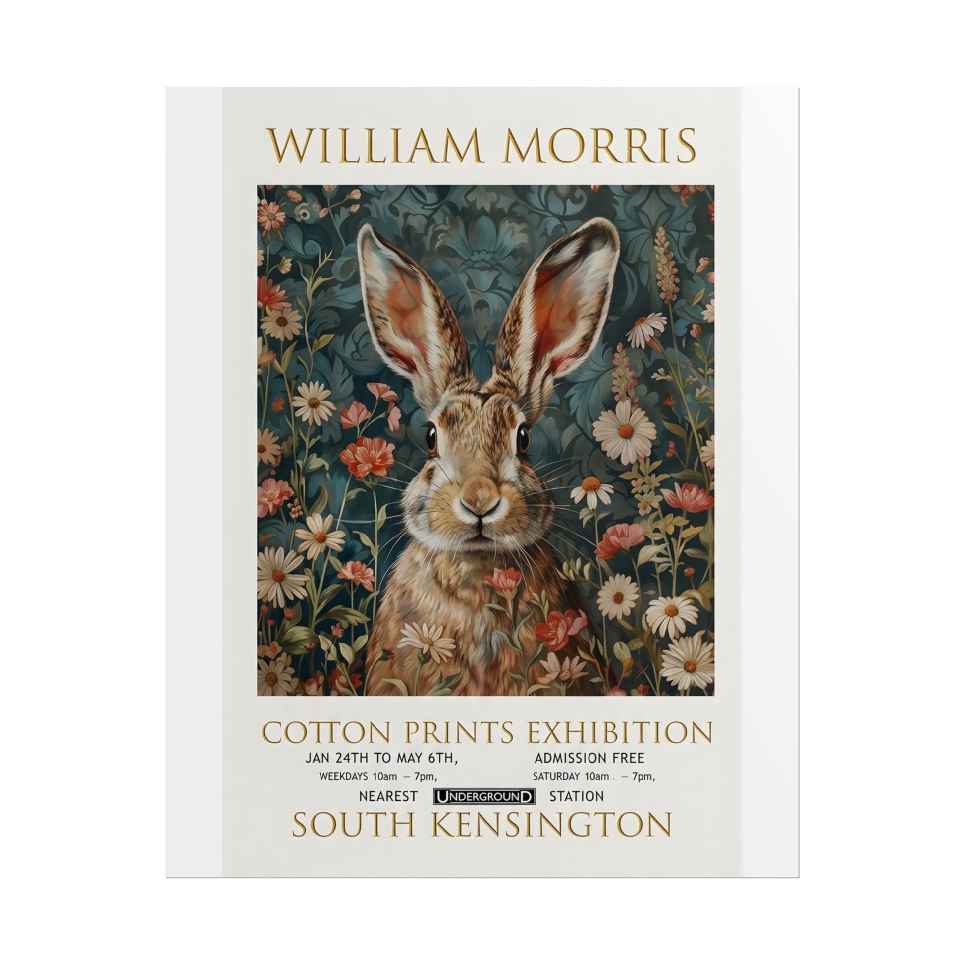 William Morris Hare Illustration Rolled Poster | Botanical Floral Art Print - householdessential
