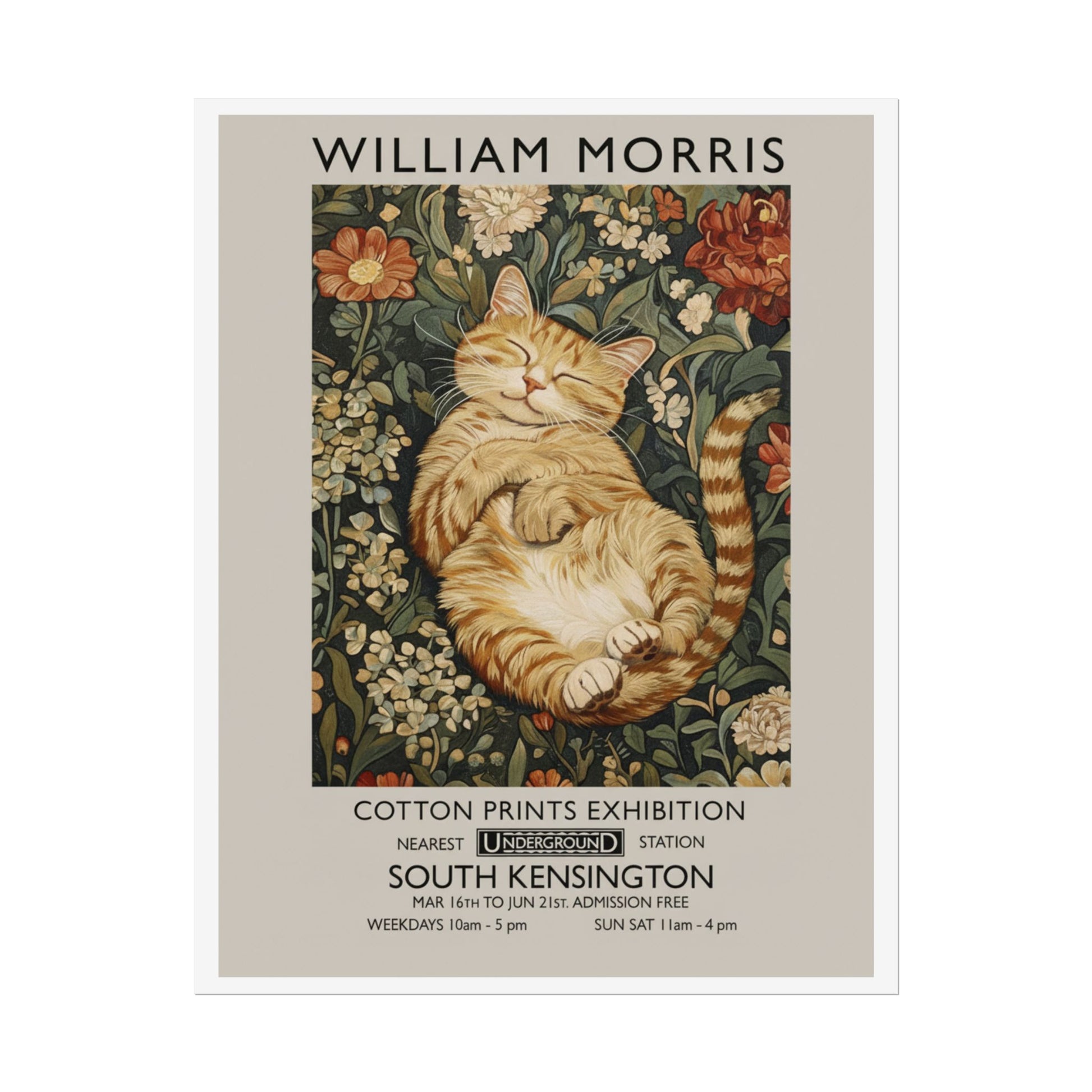 William Morris Cat Poster Rolled Poster | Vintage Floral Art Print - householdessential