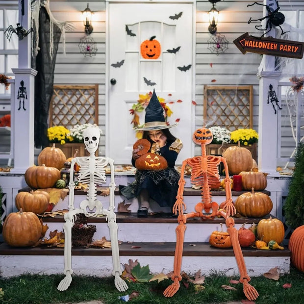 2Pcs 15" Halloween Pumpkin Skeleton for Yard Garden Props Halloween Party Decor