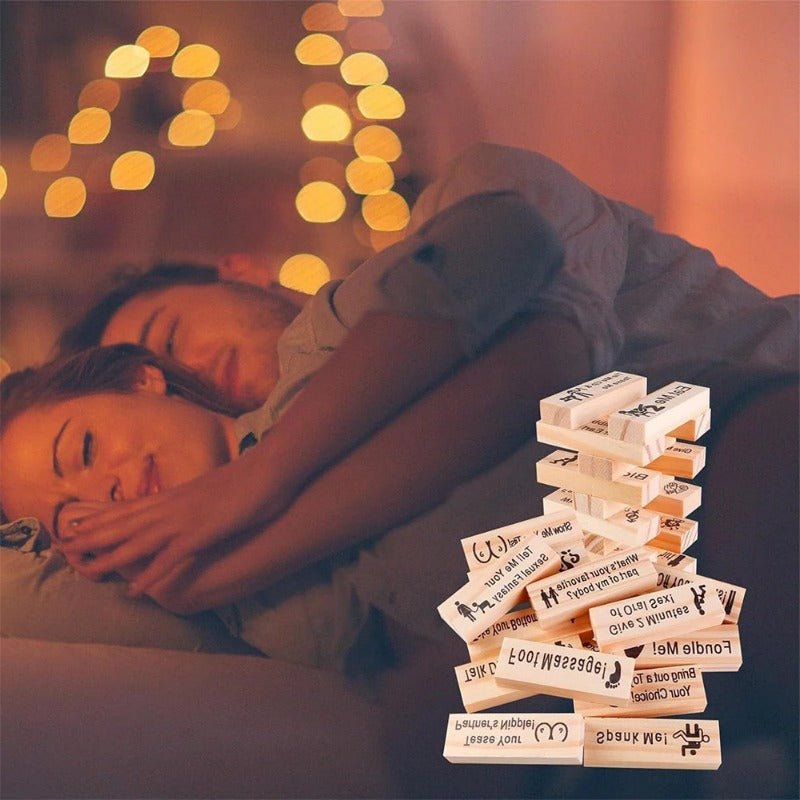 Romantic Couples Stacking Game Night Fun Valentines Intimacy Jenga Block Tower Set - householdessential