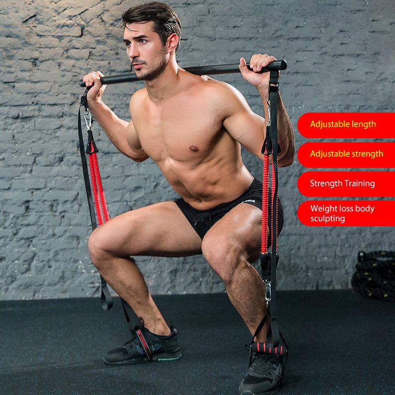 Body Workout Trainer Bar with Resistance Bands Rubber Buckles - householdessential
