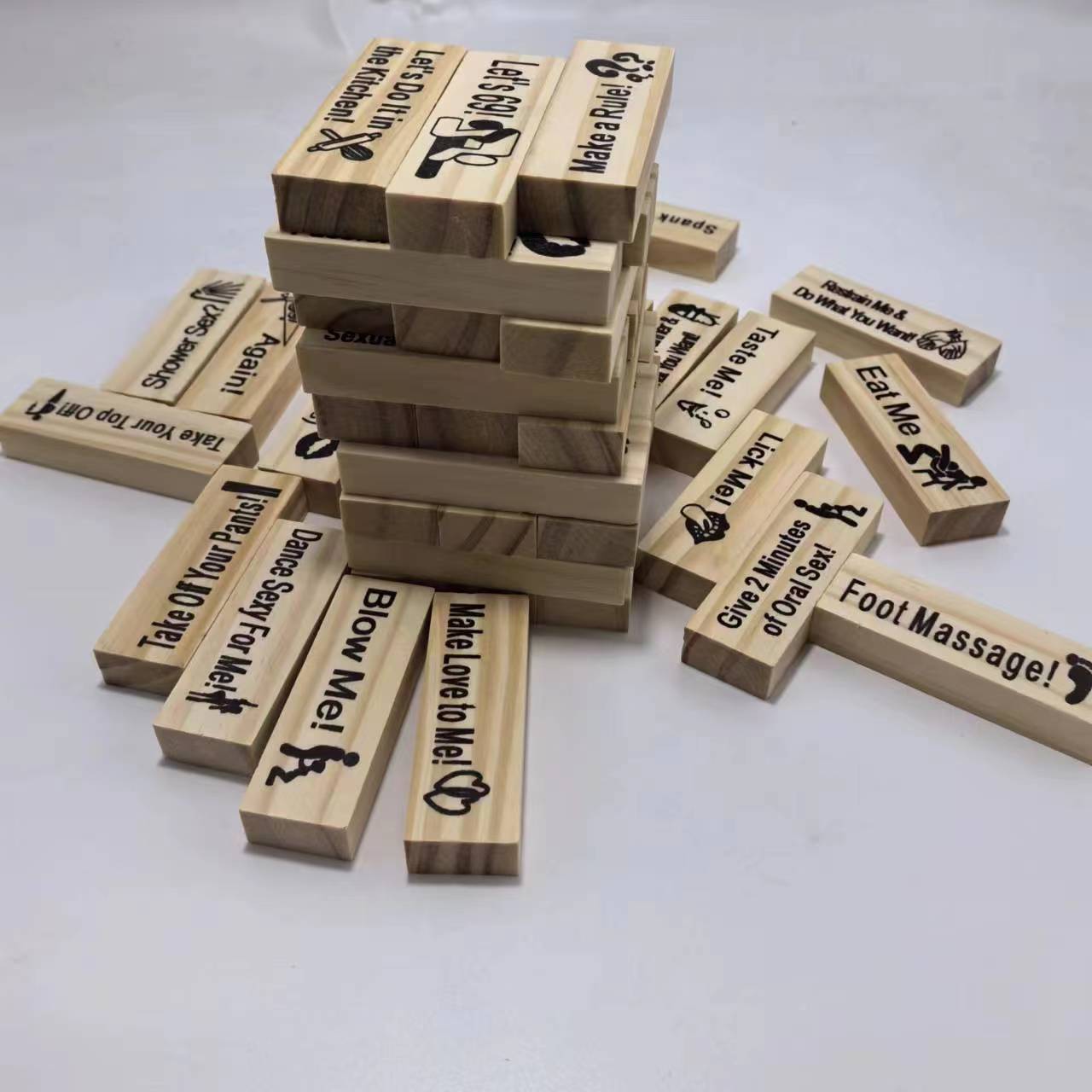 Romantic Couples Stacking Game Night Fun Valentines Intimacy Jenga Block Tower Set - householdessential