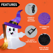 6Ft Halloween Inflatables Light up Cute Ghosts with Witch Hat,Halloween Decorations Outdoor,Blow up Halloween Yard Decorations