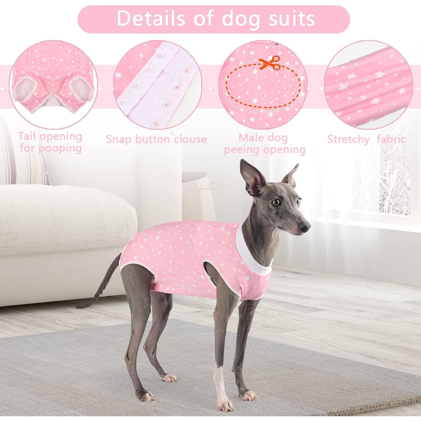Pet Onesie Surgery Recovery Suit for Dogs Small Medium Pink Star - householdessential