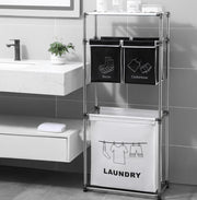 Laundry Basket 3-Tier Laundry Sorter with 4 Removable Bags for Organizing Clothes, Laundry, Light Laundry, Dark Laundry, 3 Hooks