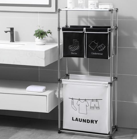 Laundry Basket 3-Tier Laundry Sorter with 4 Removable Bags for Organizing Clothes, Laundry, Light Laundry, Dark Laundry, 3 Hooks