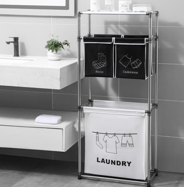 Laundry Basket 3-Tier Laundry Sorter with 4 Removable Bags for Organizing Clothes, Laundry, Light Laundry, Dark Laundry, 3 Hooks