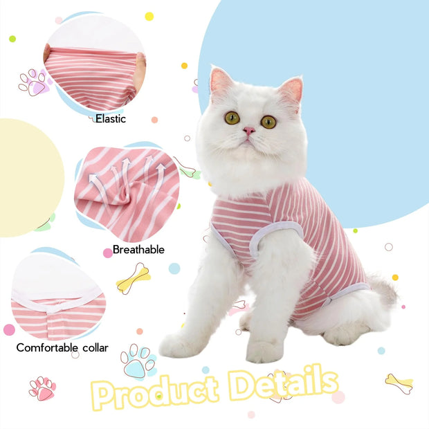 Dog Surgical Suit, Striped Dog Onesie Surgery Recovery Suit, Dog Surgical Vest, Post-Operative Bodysuit Dog, Pet after Surgery Wear Substitute E-Collar & Cone (Pink +Green S)