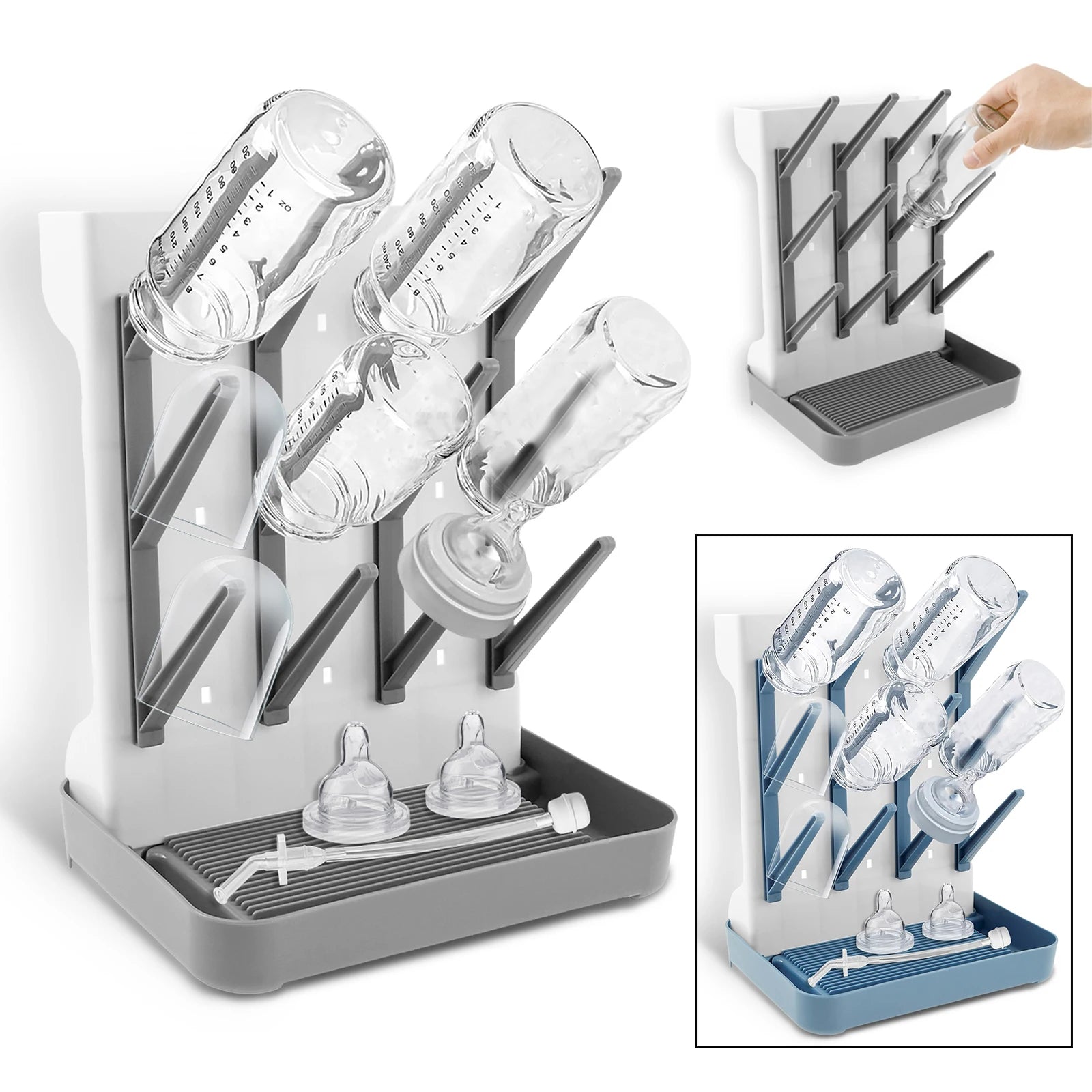 Large Capacity Baby Bottle Drying Rack with Removable Drip Tray - householdessential