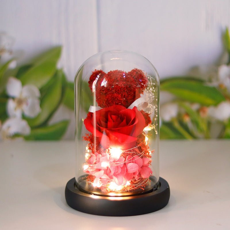 Eternal Rose Valentine's Day Gift Box with Teddy Bear - Preserved Forever - householdessential