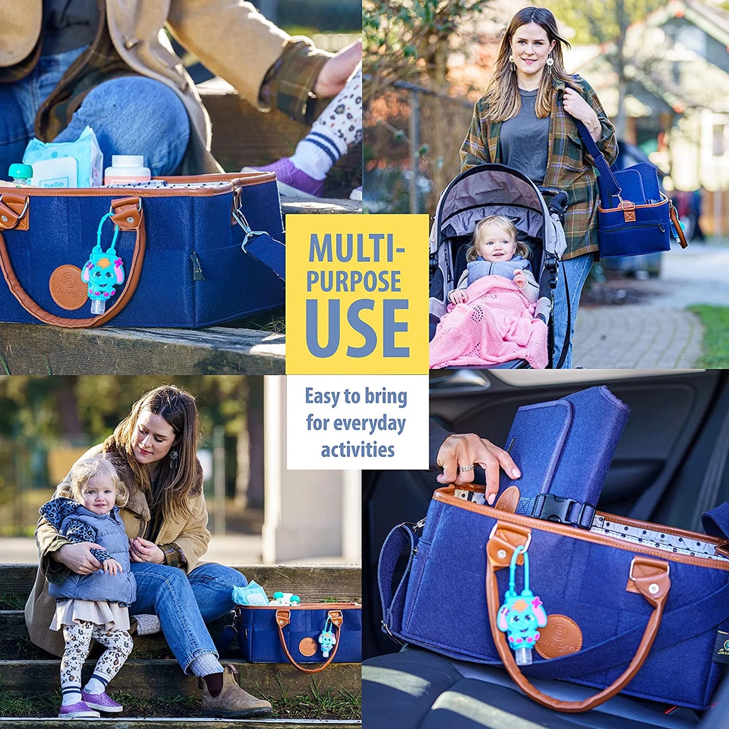 Diaper Caddy Organizer Bag Storage Tote for Baby Stuff Gifts for Moms Navy Blue - householdessential