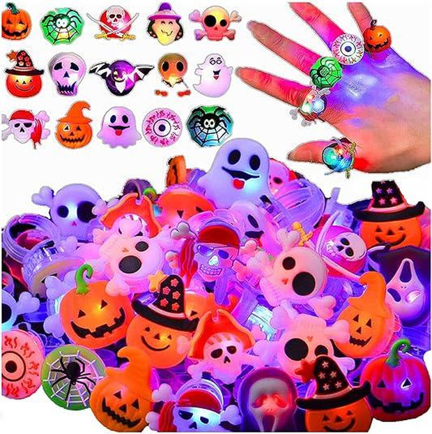 Halloween LED Light up Rings Dreamy 3D Flashing Glow Rings Non Candy Trick or Treat Halloween Gift Party Favor for Kids and Adults 50PCS Costume Ideas DIY Halloween 2025 New