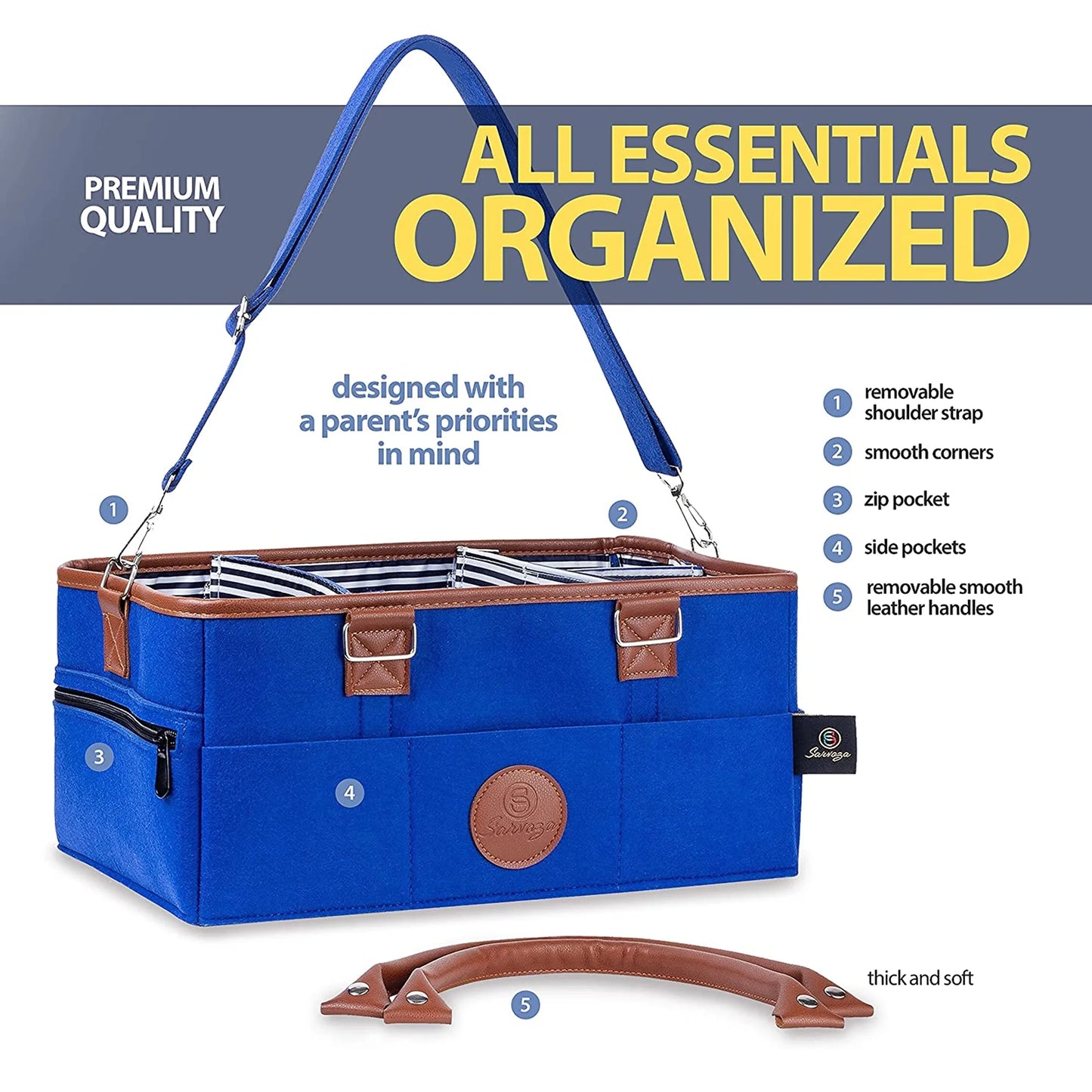 Diaper Caddy Organizer Bag Storage Tote for Baby Stuff Gifts for Moms Navy Blue - householdessential