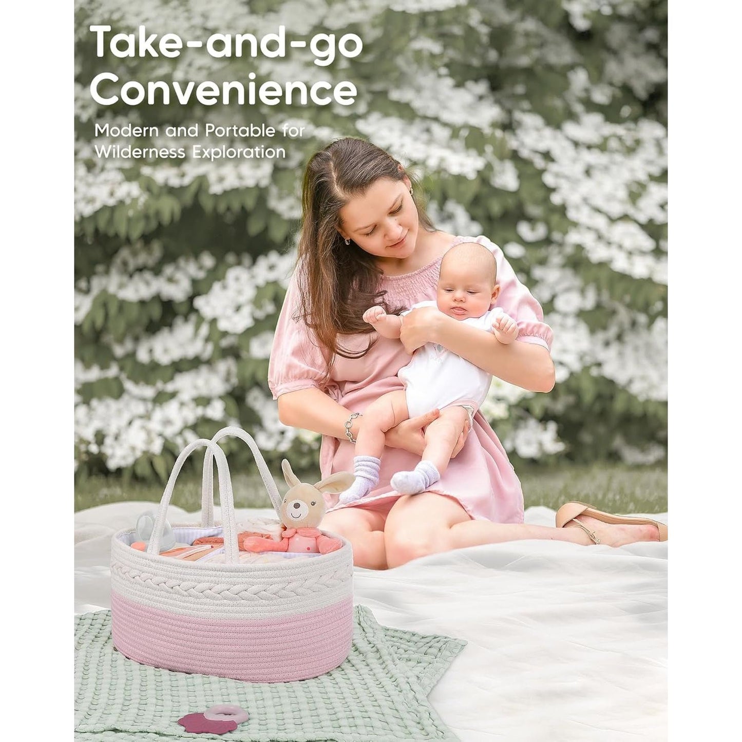 Cotton Rope Diaper Caddy - Changing Table Organizer, Portable Baby Basket - householdessential
